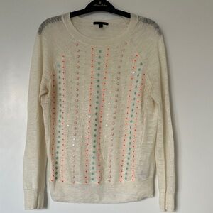 J. Crew Embellished Crewneck Sweater with Coral & Aqua Dots